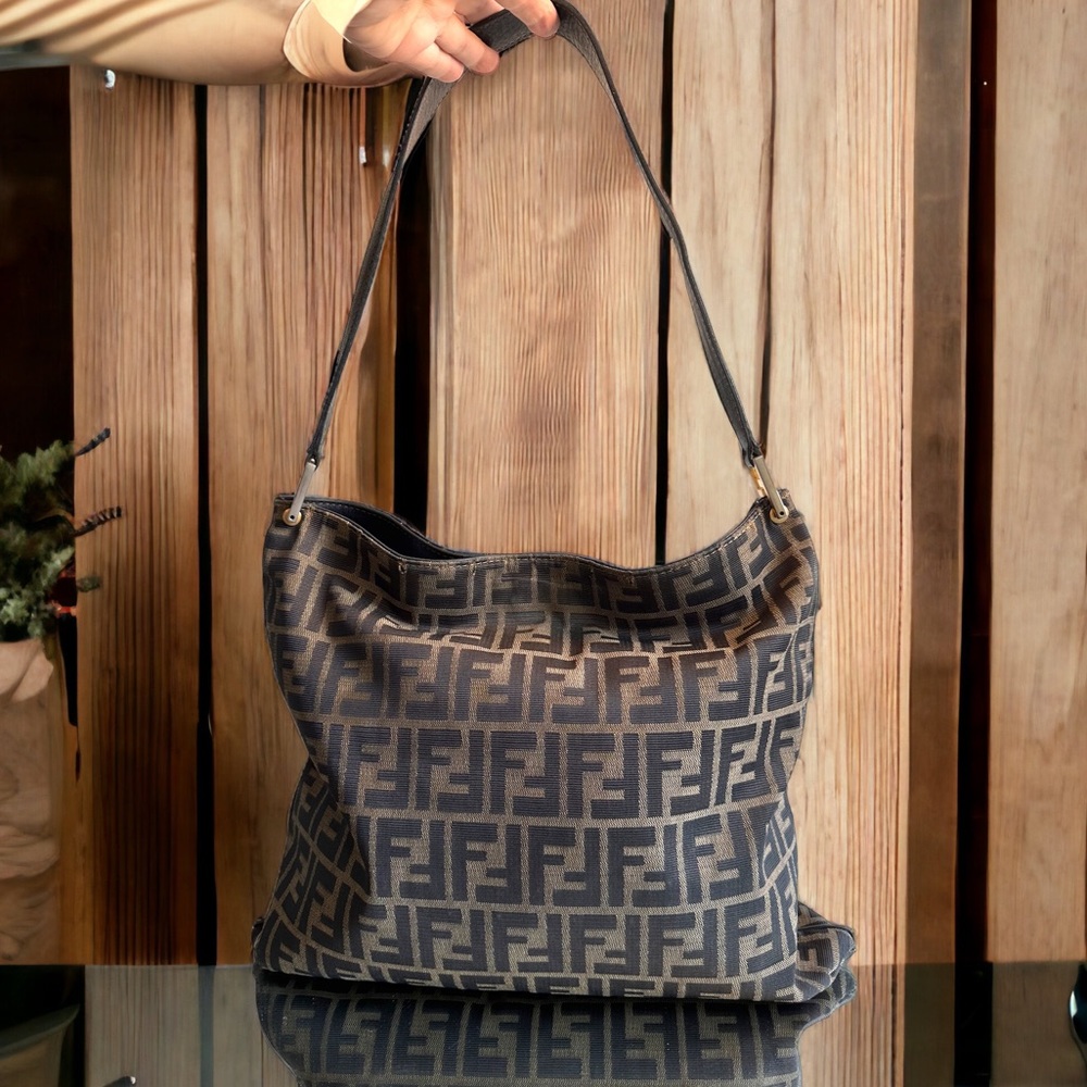FENDI ZUCCA PRINT SHOULDER HOBO BAG TOTE LEATHER super clean - Picture 4 of 16